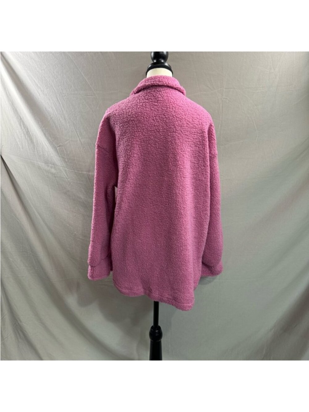 Flap Pocket Drop Shoulder Teddy Coat Jacket Pink - Picture 10 of 10